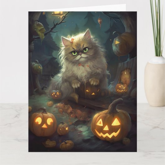 Halloween Persian Kat met pompoenen eng Kaart (Voorkant)
