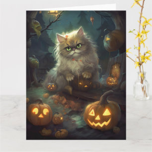 Halloween Persian Kat met pompoenen eng Kaart