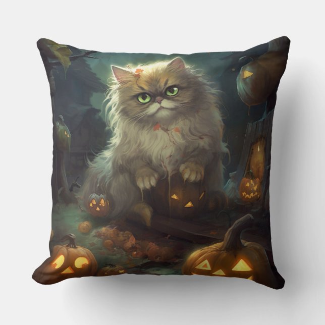 Halloween Persian Kat met pompoenen eng Kussen (Voorkant)