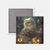 Halloween Persian Kat met pompoenen eng Magneet (Voorkant / Achterkant)