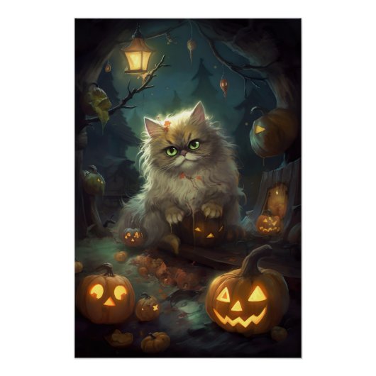 Halloween Persian Kat met pompoenen eng Perfect Poster (Voorkant)