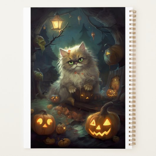 Halloween Persian Kat met pompoenen eng Planner (Achterkant)