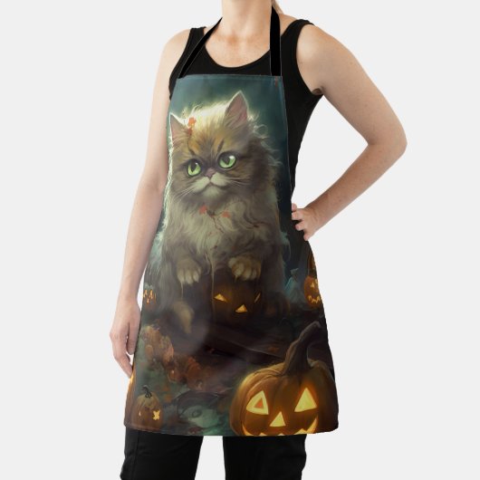 Halloween Persian Kat met pompoenen eng Schort (Insitu)