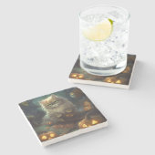 Halloween Persian Kat met pompoenen eng Stenen Onderzetter (Zijkant)