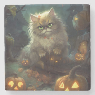 Halloween Persian Kat met pompoenen eng Stenen Onderzetter