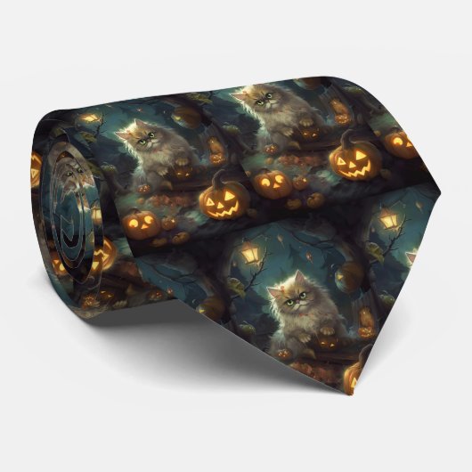 Halloween Persian Kat met pompoenen eng Stropdas (Opgerold)