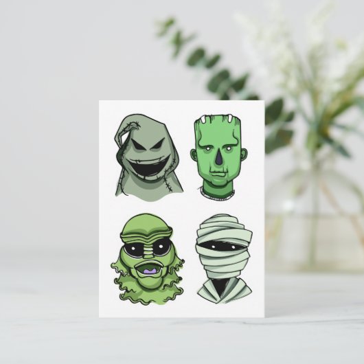 Halloween Personages briefkaart (Staand voorkant)