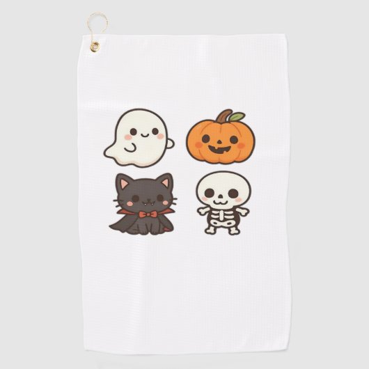Halloween-personages - Ghost, Pumpkin, Black Cat & Golfhanddoek (Voorkant)