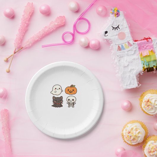 Halloween-personages - Ghost, Pumpkin, Black Cat & Papieren Bordje (Feest)