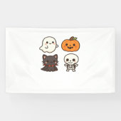 Halloween-personages - Ghost, Pumpkin, Black Cat & Spandoek (Horizontaal)
