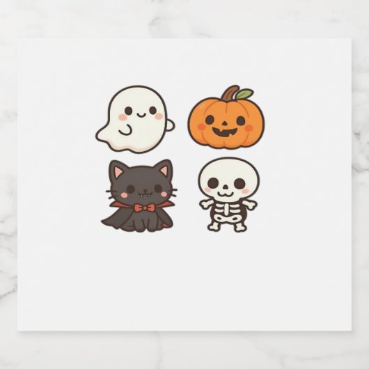 Halloween-personages - Ghost, Pumpkin, Black Cat & Sparkling Wijnetiket (Enkel label)