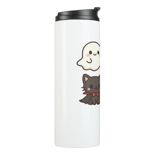 Halloween-personages - Ghost, Pumpkin, Black Cat & Thermosbeker (Gedraaid links)