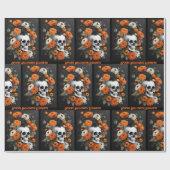 Halloween Personaliseer Naam Gotische Schedel & Bl Cadeaupapier (Vlak)