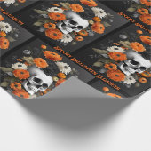 Halloween Personaliseer Naam Gotische Schedel & Bl Cadeaupapier (Hoek)
