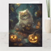 Halloween Perzische Kat Met Pompoenen Griezelen Kaart (Voorkant)