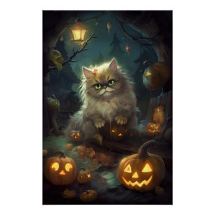 Halloween Perzische Kat Met Pompoenen Griezelen Perfect Poster