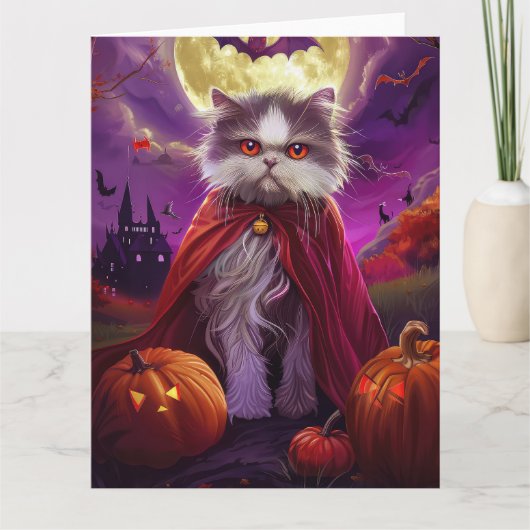 Halloween Perzische Kat Vampier Pompoenen eng Kaart (Voorkant)