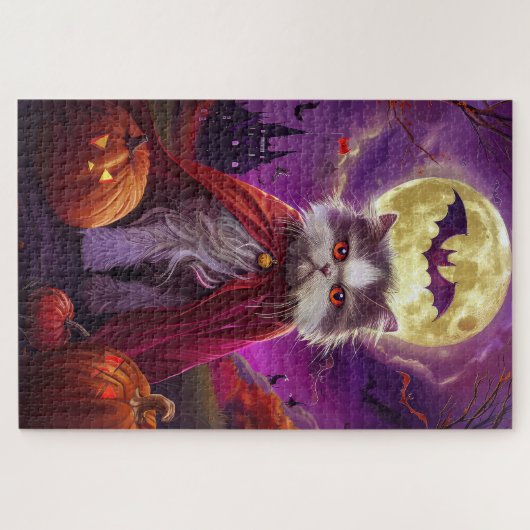 Halloween Perzische Kat Vampier Pompoenen eng Legpuzzel (Horizontaal)