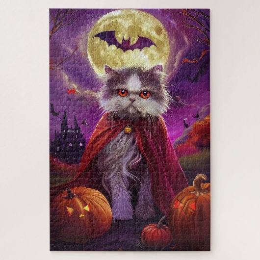 Halloween Perzische Kat Vampier Pompoenen eng Legpuzzel (Verticaal)