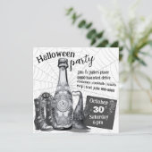 Halloween Pet laarzen spin en champagnefles Kaart (Staand voorkant)