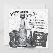 Halloween Pet laarzen spin en champagnefles Kaart (Voorkant)