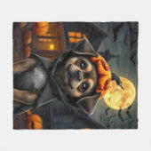 Halloween Pet Portrait Deken Spooky Fleece Gooi (Voorkant (Horizontaal))
