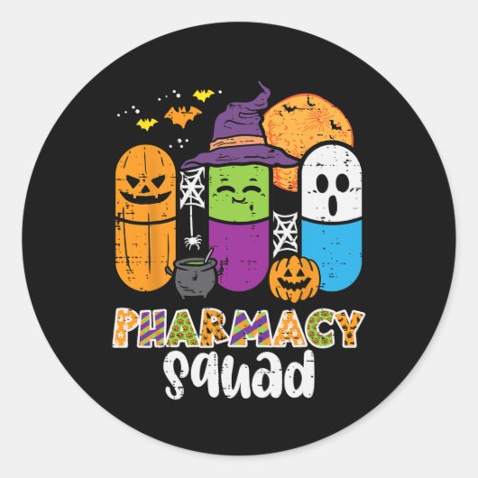Halloween Pharmacy Squad PIls Kostuumapotheker Ronde Sticker (Voorkant)