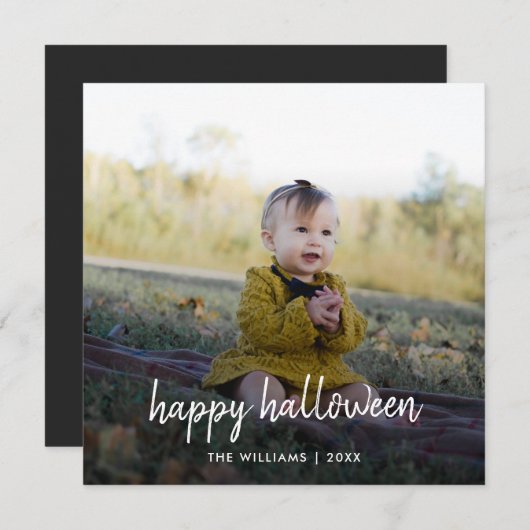 Halloween Photo Stylish Trendy Modern Script Card (Voorkant / Achterkant)