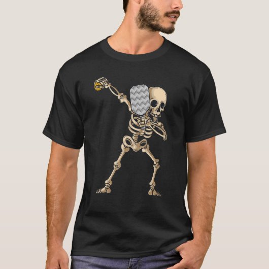 Halloween Pickleball Costume Dabbing Skeleton Pick T-shirt (Voorkant)