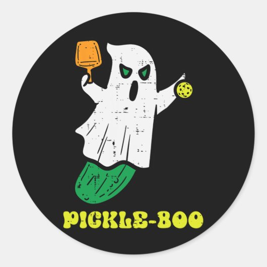 Halloween Pickleball Pickle Boo Ghost Kostuum Mann Ronde Sticker (Voorkant)