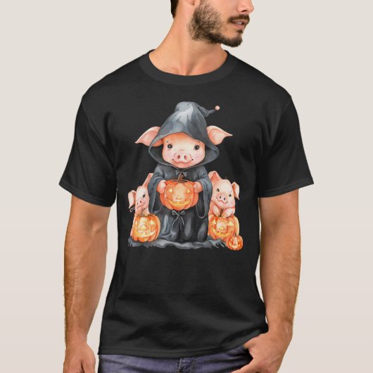 Halloween Pig Witchcraft Ghost Scary Pumpkin Trick T-shirt (Voorkant)