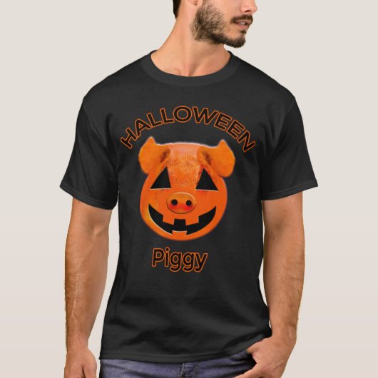 Halloween Piggy with Orange Pumpkin Face T-shirt (Voorkant)