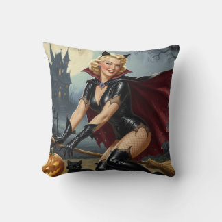 Halloween Pin up blonde en zwarte kat Kussen