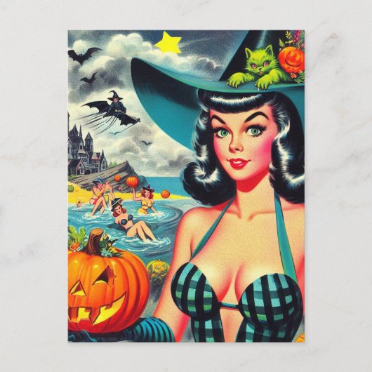 Halloween Pin-up Briefkaart (Voorkant)