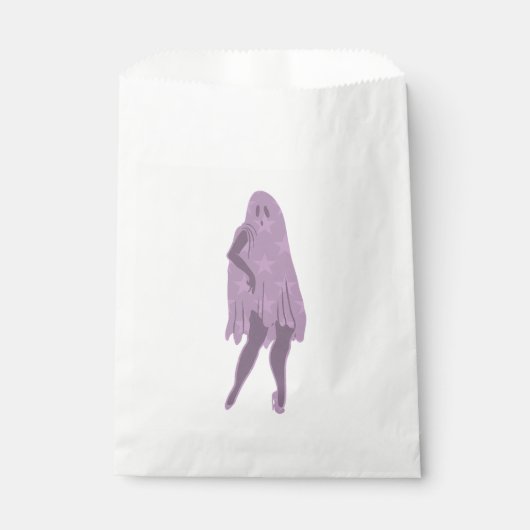Halloween Pin Up Ghost paarse Stars Bedankzakje (Voorkant)