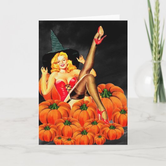 Halloween Pin-Up Girl beroemd gemaakt door Pumpkin Kaart (Voorkant)