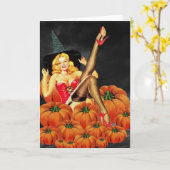 Halloween Pin-Up Girl beroemd gemaakt door Pumpkin Kaart (Gele Bloem)