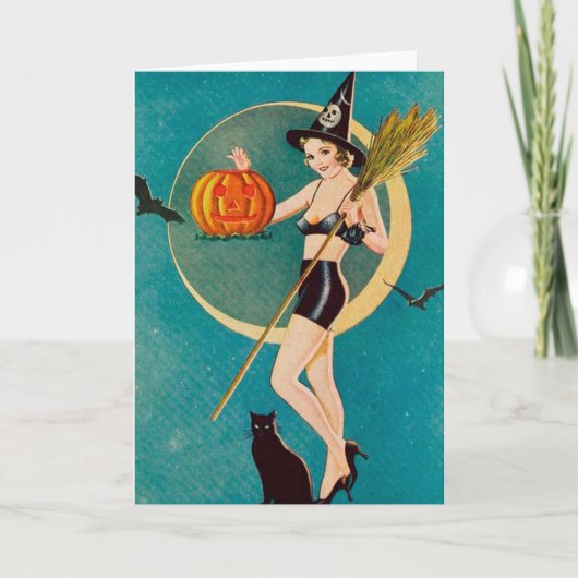 Halloween Pin-Up Girl Witch Kaart (Voorkant)