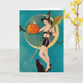 Halloween Pin-Up Girl Witch Kaart (Gele Bloem)