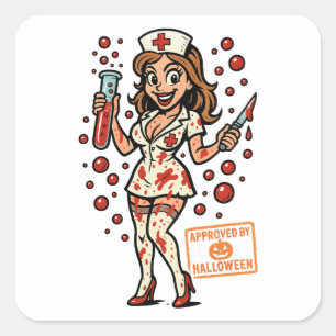 Halloween Pin-Up Nurse - griezelige Schattigee Car Vierkante Sticker