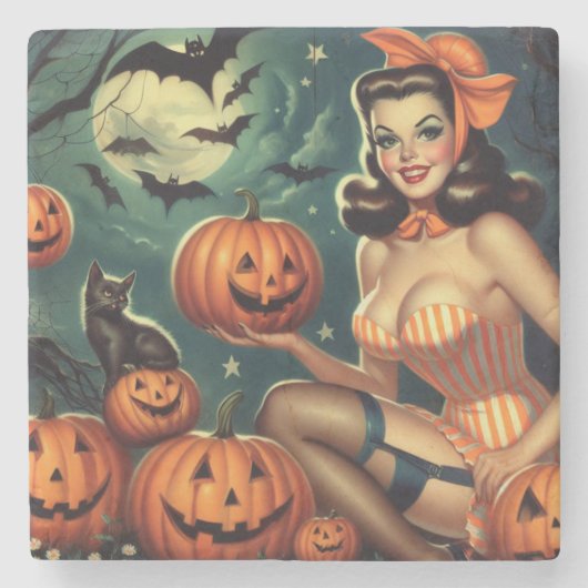 Halloween Pin Up Stenen Onderzetter (Voorkant)