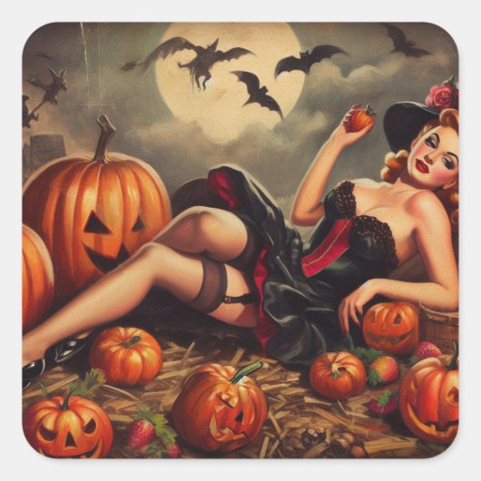  Halloween Pin Up Vierkante Sticker (Voorkant)