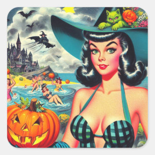 Halloween Pin-up Vierkante Sticker