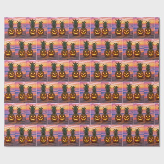 Halloween Pineapple Jack-o-lanterns On a Beach Cadeaupapier (Vlak)