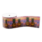 Halloween Pineapple Jack-o-lanterns On a Beach Grosgrain Lint (Spoel)