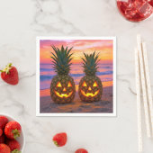 Halloween Pineapple Jack-o-lanterns On a Beach Servet (Insitu)