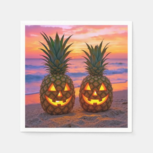 Halloween Pineapple Jack-o-lanterns On a Beach Servet (Voorkant)