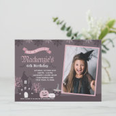 Halloween Pink and Black Invitation met foto Kaart (Staand voorkant)