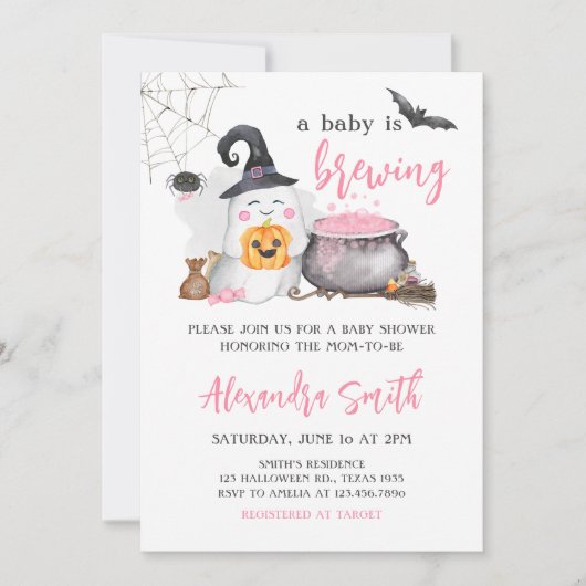 Halloween Pink Baby is het brouwen van Baby shower Kaart (Voorkant)
