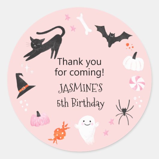 Halloween Pink Birthday Party Favor Ronde Sticker (Voorkant)